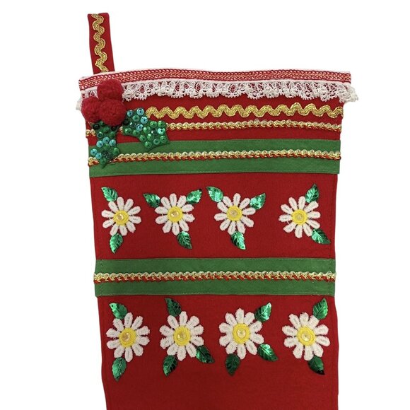 Vintage Needlepoint Christmas Stocking Flowers 80s Boho Cottagecore Grandmacore - Picture 2 of 4